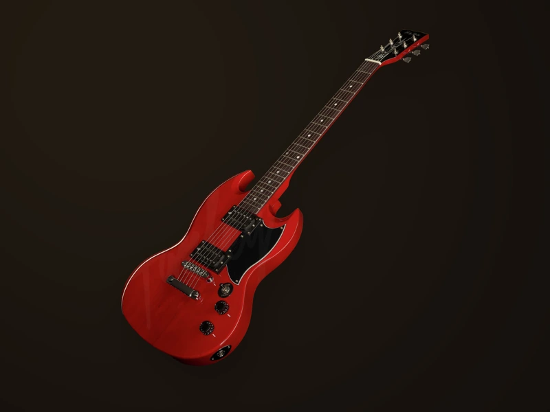 La guitare électrique Harley Benton de type DC-200, finition rouge
